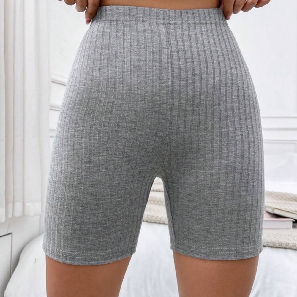 Shein Moosta solid rib knit biker shorts gray - Picture 3 of 6